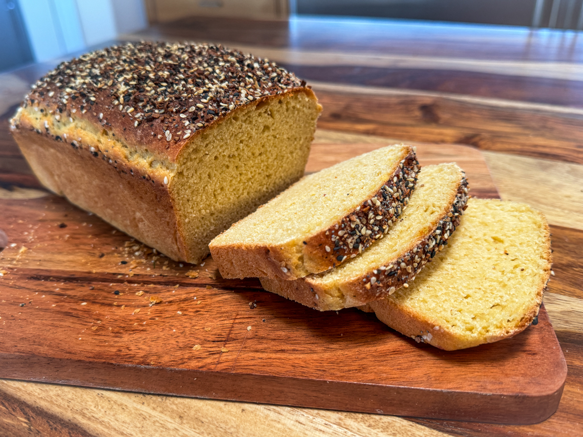 soft einkorn bread with bagel seasoning